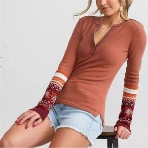 Free People Mikah Notch Neck Top Small in Autumn